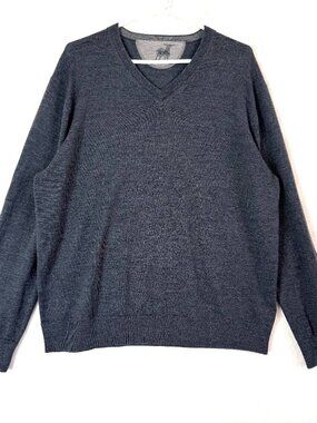 Raffi The Bronson Extra Fine Merino Wool Lightweight V Neck Sweater Mens L Gray